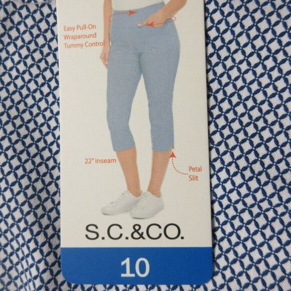S.C. & CO. 360 Degree Tummy Control Capri Pants Sz 10 Blue Geo Print Skimmer NWT - Picture 4 of 13